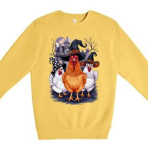 Halloween Spooky Chickens Witch Halloween Spooky Autumn Premium Crewneck Sweatshirt