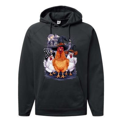 Halloween Spooky Chickens Witch Halloween Spooky Autumn Performance Fleece Hoodie