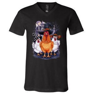 Halloween Spooky Chickens Witch Halloween Spooky Autumn V-Neck T-Shirt