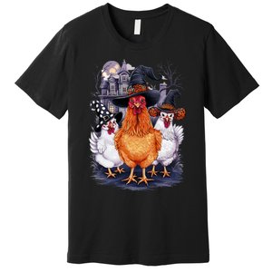 Halloween Spooky Chickens Witch Halloween Spooky Autumn Premium T-Shirt