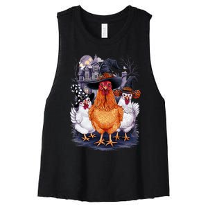 Halloween Spooky Chickens Witch Halloween Spooky Autumn Women's Racerback Cropped Tank