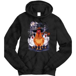 Halloween Spooky Chickens Witch Halloween Spooky Autumn Tie Dye Hoodie