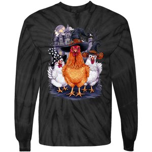 Halloween Spooky Chickens Witch Halloween Spooky Autumn Tie-Dye Long Sleeve Shirt