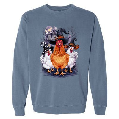 Halloween Spooky Chickens Witch Halloween Spooky Autumn Garment-Dyed Sweatshirt