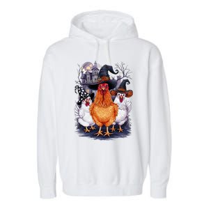 Halloween Spooky Chickens Witch Halloween Spooky Autumn Garment-Dyed Fleece Hoodie