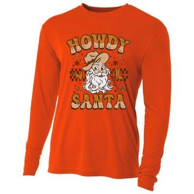 Howdy Santa Cowboy Santa Western Vintage Xmas Gift Cooling Performance Long Sleeve Crew