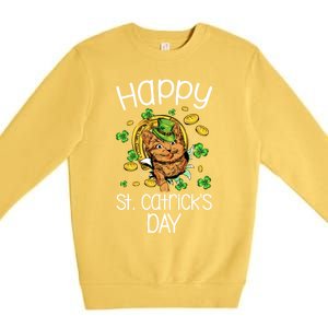 Happy St Catrick's Day Cat Cats Lover St Patricks Day Gift Premium Crewneck Sweatshirt