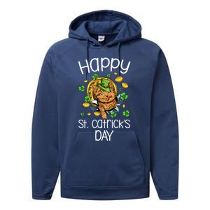 Happy St Catrick's Day Cat Cats Lover St Patricks Day Gift Performance Fleece Hoodie