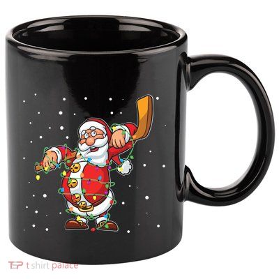 Hockey Santa Claus Pajamas Christmas Lights Xmas Gift 11oz C Handle Ceramic Mug