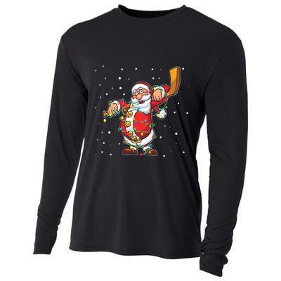 Hockey Santa Claus Pajamas Christmas Lights Xmas Gift Cooling Performance Long Sleeve Crew