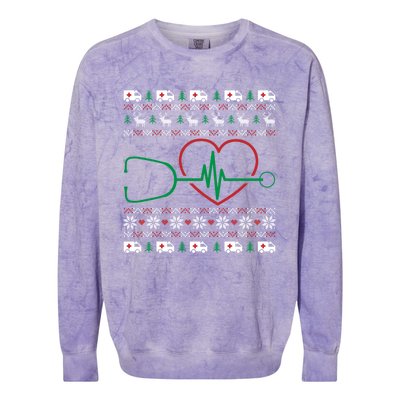 Heart Stethoscope Christmas Ugly Xgiftmas Pj Nurse Rn Nursing Gift Colorblast Crewneck Sweatshirt