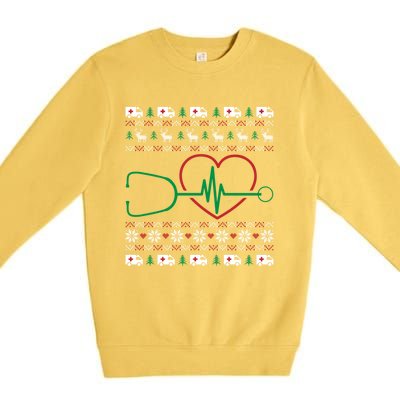 Heart Stethoscope Christmas Ugly Xgiftmas Pj Nurse Rn Nursing Gift Premium Crewneck Sweatshirt