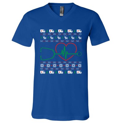 Heart Stethoscope Christmas Ugly Xgiftmas Pj Nurse Rn Nursing Gift V-Neck T-Shirt