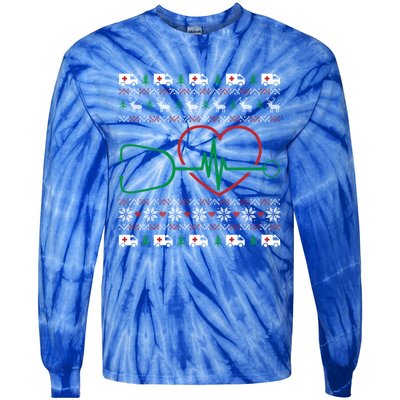 Heart Stethoscope Christmas Ugly Xgiftmas Pj Nurse Rn Nursing Gift Tie-Dye Long Sleeve Shirt