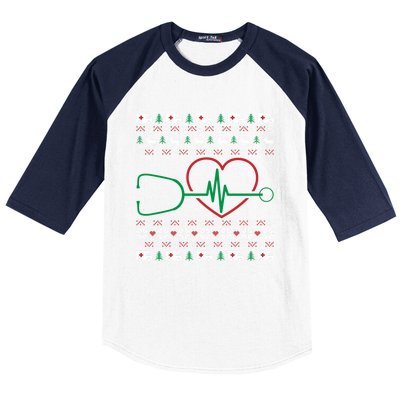 Heart Stethoscope Christmas Ugly Xgiftmas Pj Nurse Rn Nursing Gift Baseball Sleeve Shirt