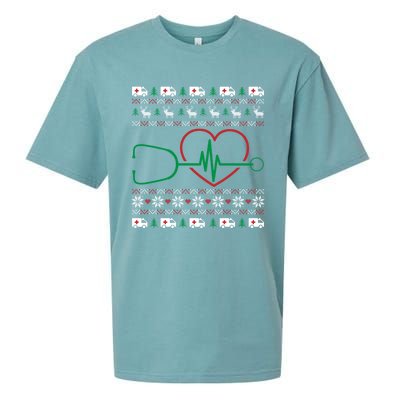 Heart Stethoscope Christmas Ugly Xgiftmas Pj Nurse Rn Nursing Gift Sueded Cloud Jersey T-Shirt