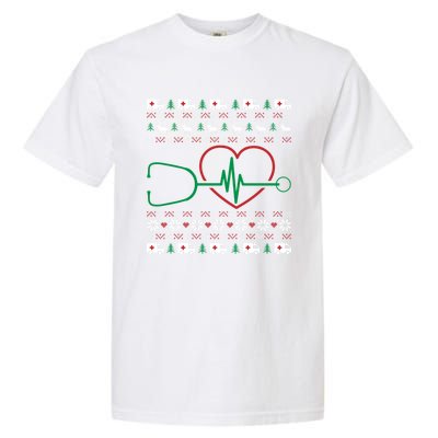 Heart Stethoscope Christmas Ugly Xgiftmas Pj Nurse Rn Nursing Gift Garment-Dyed Heavyweight T-Shirt