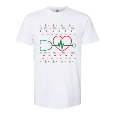 Heart Stethoscope Christmas Ugly Xgiftmas Pj Nurse Rn Nursing Gift Softstyle CVC T-Shirt