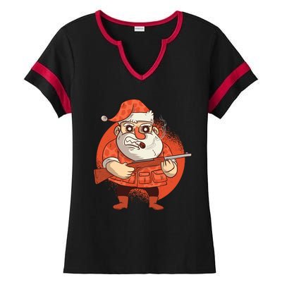 Hunting Santa Claus Ladies Halftime Notch Neck Tee