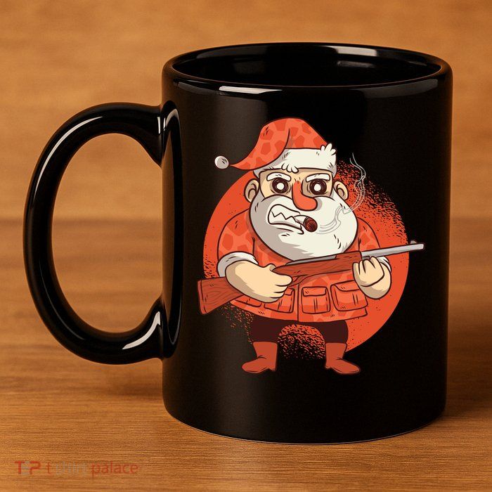 Hunting Santa Claus 11oz C Handle Ceramic Mug