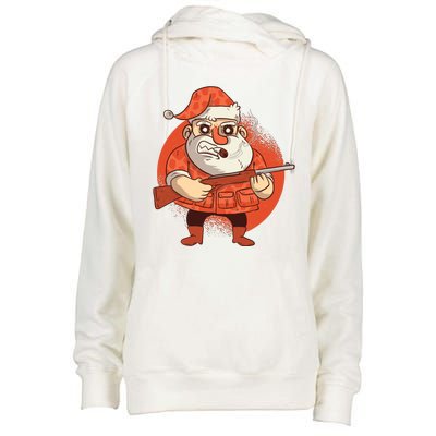 Hunting Santa Claus Womens Funnel Neck Pullover Hood