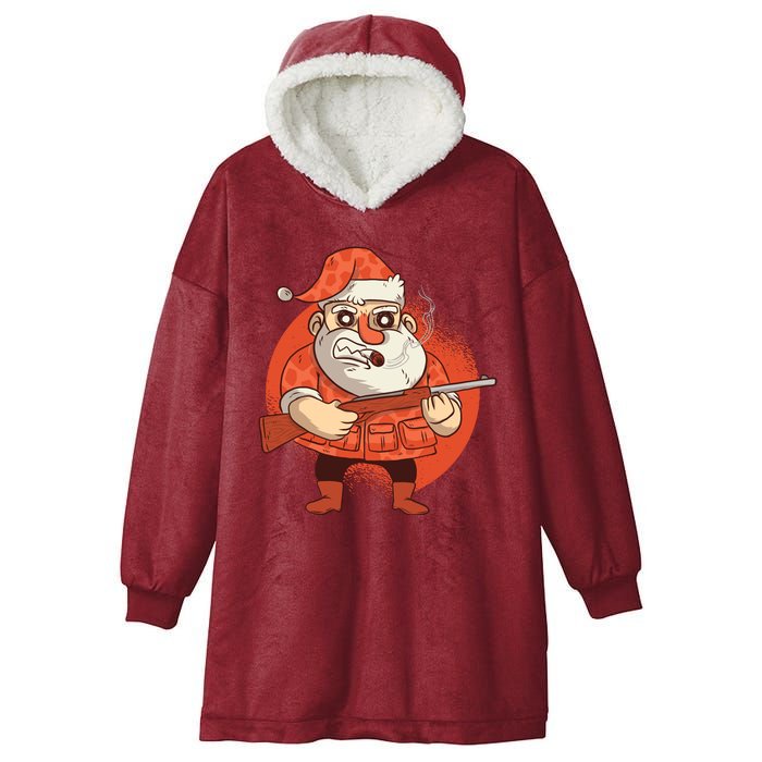 Hunting Santa Claus Hooded Wearable Blanket