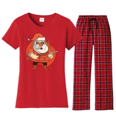 Hunting Santa Claus Women's Flannel Pajama Set