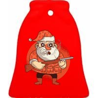 Hunting Santa Claus Ceramic Bell Ornament