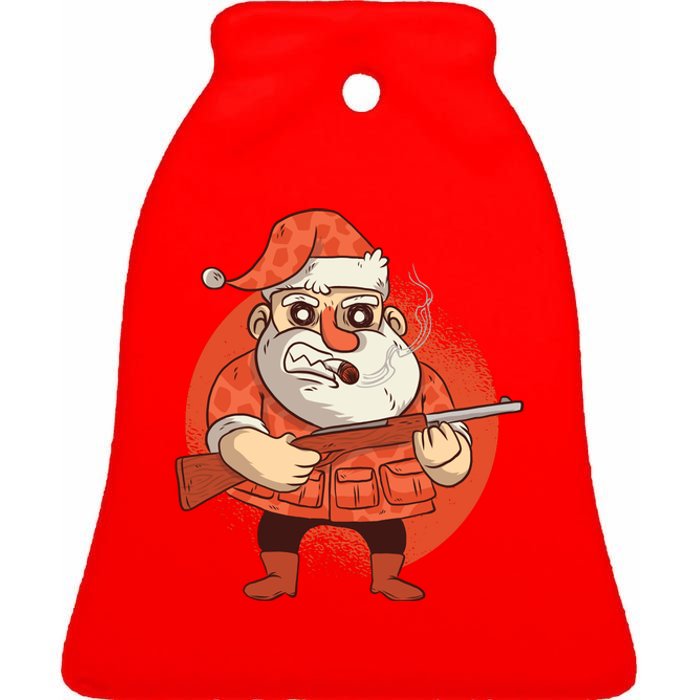 Hunting Santa Claus Ceramic Bell Ornament