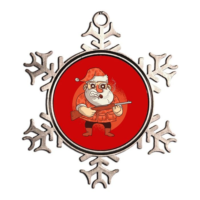 Hunting Santa Claus Metallic Star Ornament