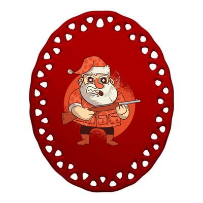 Hunting Santa Claus Ceramic Oval Ornament