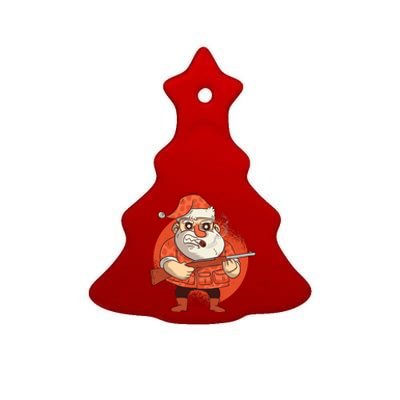 Hunting Santa Claus Ceramic Tree Ornament