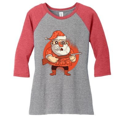 Hunting Santa Claus Women's Tri-Blend 3/4-Sleeve Raglan Shirt