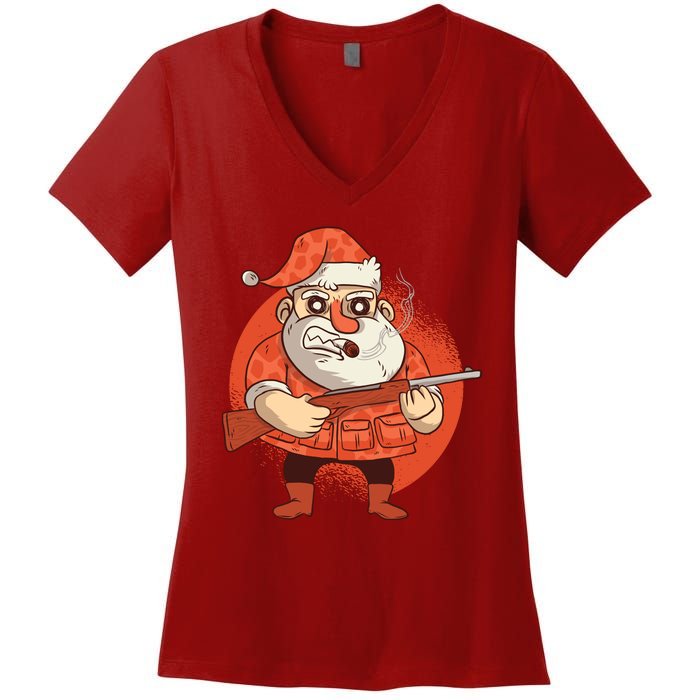 Hunting Santa Claus Women's V-Neck T-Shirt