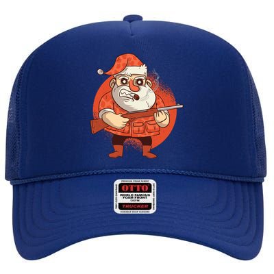 Hunting Santa Claus High Crown Mesh Back Trucker Hat