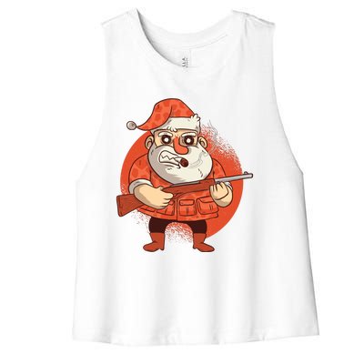 Hunting Santa Claus Women's Racerback Cropped Tank