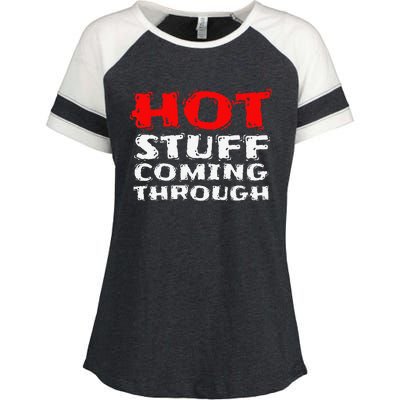 Hot Stuff Coming Through Funny Thanksgiving Enza Ladies Jersey Colorblock Tee