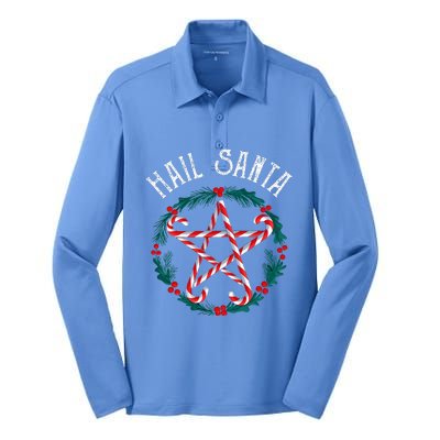 Hail Santa Candy Cane Pentagram Gothmas Funny Goth Christmas Silk Touch Performance Long Sleeve Polo