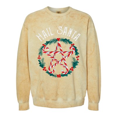 Hail Santa Candy Cane Pentagram Gothmas Funny Goth Christmas Colorblast Crewneck Sweatshirt