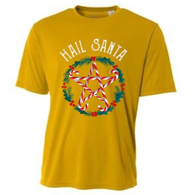 Hail Santa Candy Cane Pentagram Gothmas Funny Goth Christmas Cooling Performance Crew T-Shirt