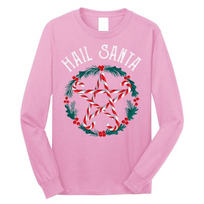 Hail Santa Candy Cane Pentagram Gothmas Funny Goth Christmas Long Sleeve Shirt