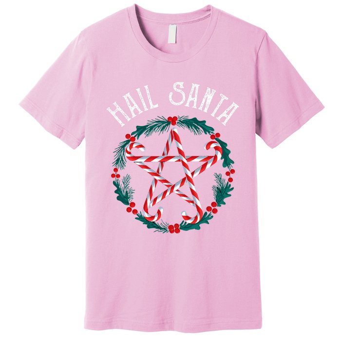 Hail Santa Candy Cane Pentagram Gothmas Funny Goth Christmas Premium T-Shirt