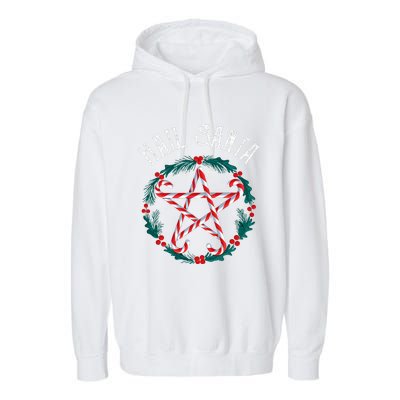 Hail Santa Candy Cane Pentagram Gothmas Funny Goth Christmas Garment-Dyed Fleece Hoodie