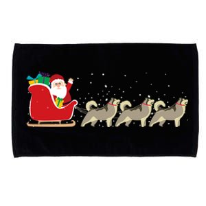 Husky Santa Christmas Sleigh Funny Husky Xmas Gift Microfiber Hand Towel