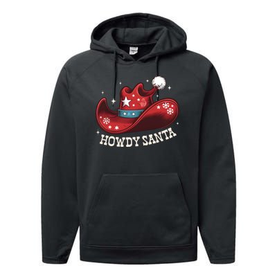 Howdy Santa Cowboy Claus Western Christmas Funny Xmas Pjs Performance Fleece Hoodie