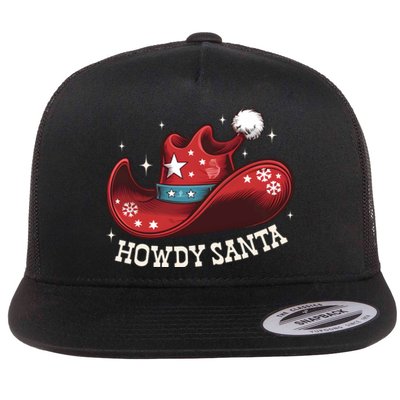 Howdy Santa Cowboy Claus Western Christmas Funny Xmas Pjs Flat Bill Trucker Hat