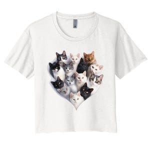 Heart Shape Cats Cat Lover Kitten Hearts Women's Crop Top Tee