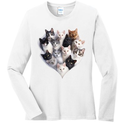 Heart Shape Cats Cat Lover Kitten Hearts Ladies Long Sleeve Shirt