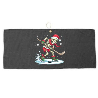 Hockey Skeleton Christmas Santa Hat Funny Holiday Sports Gift Large Microfiber Waffle Golf Towel