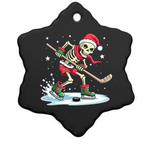 Hockey Skeleton Christmas Santa Hat Funny Holiday Sports Gift Ceramic Star Ornament